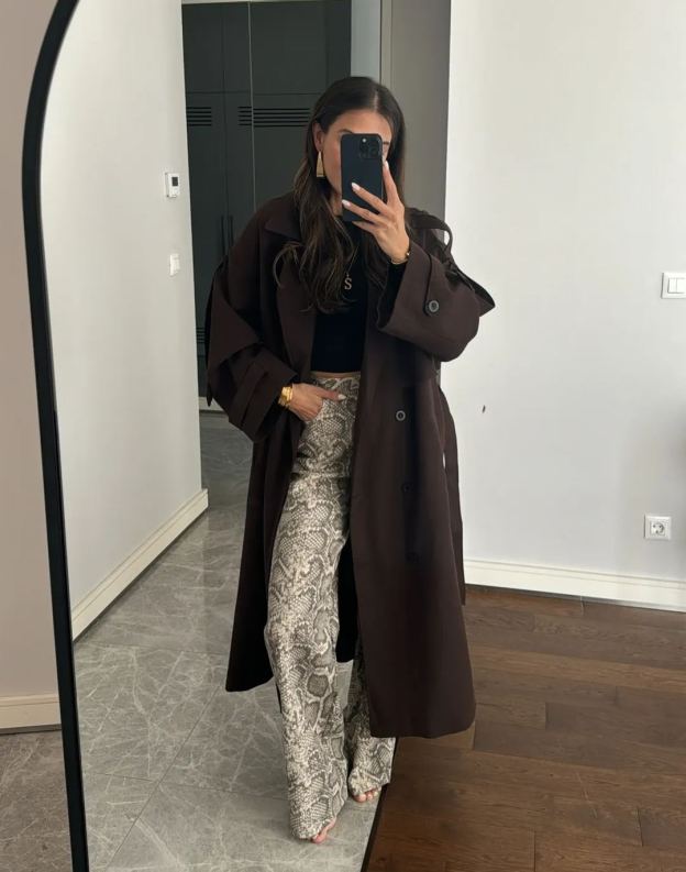 Bitter Brown Button Detailed Trench Coat