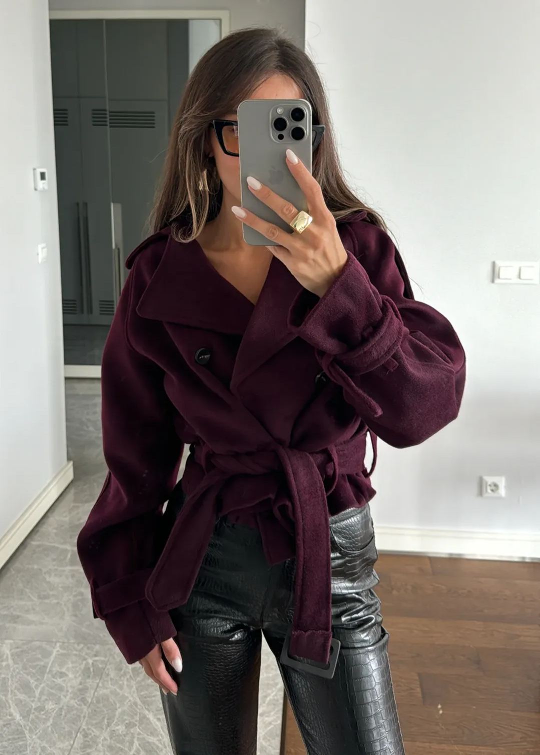 Plum Lined Short Cashmere Jacket