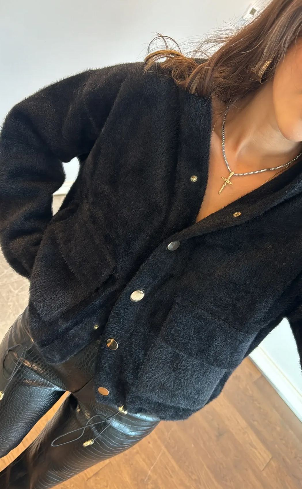 Hooded Black Buttoned Cardigan