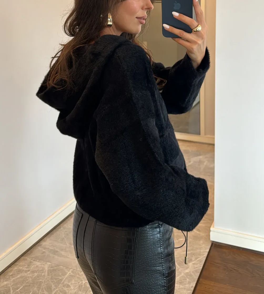 Hooded Black Buttoned Cardigan