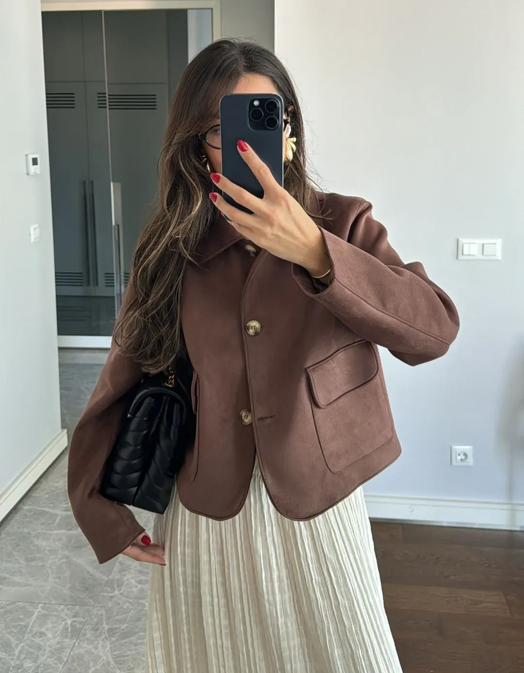 Bitter Brown Large Pocket Detailed Suede Jacket