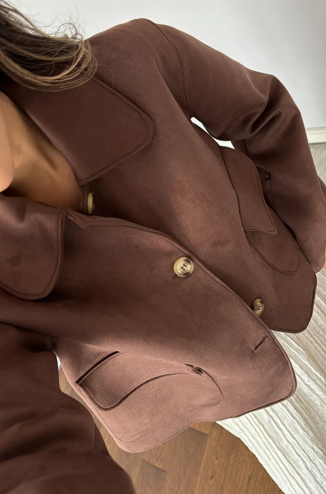 Bitter Brown Large Pocket Detailed Suede Jacket