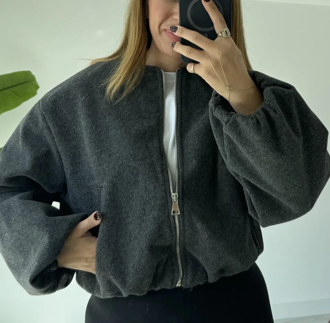 Anthracite Zippered Short Cashmere Jacket