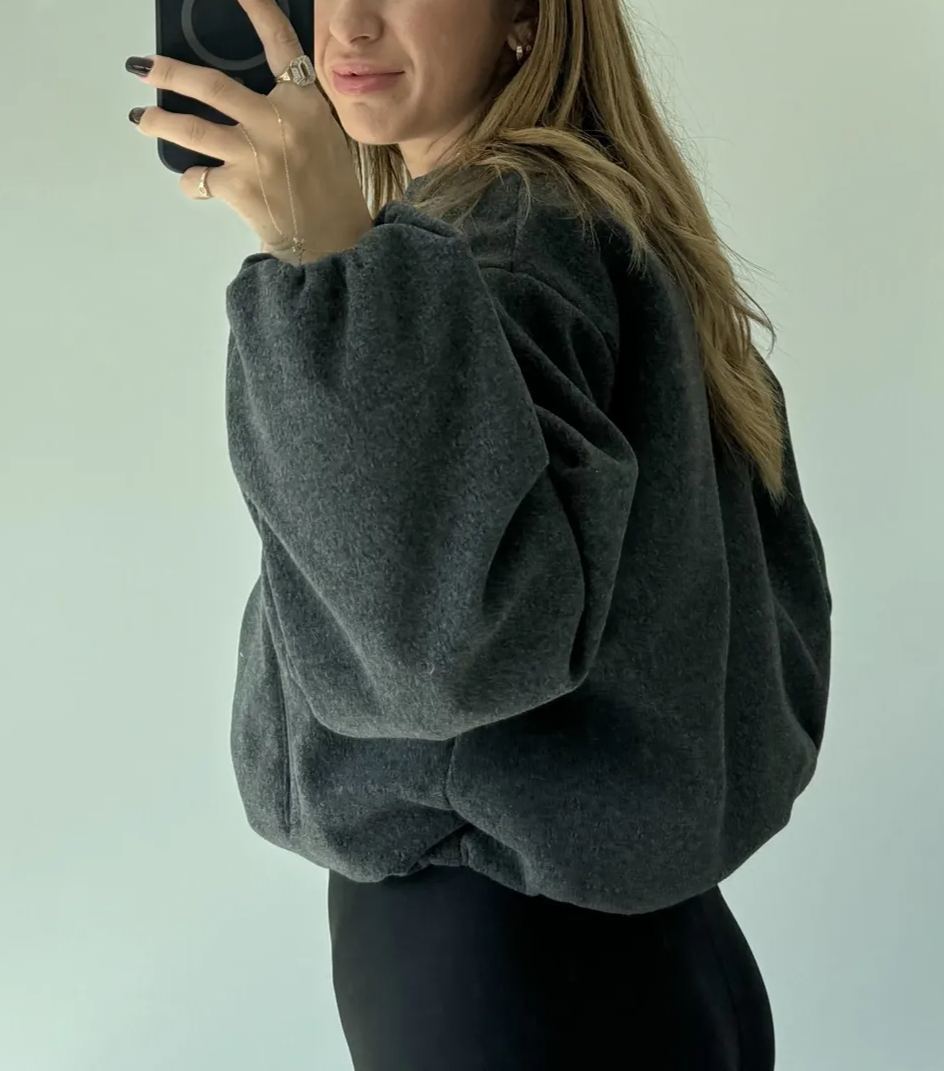 Anthracite Zippered Short Cashmere Jacket