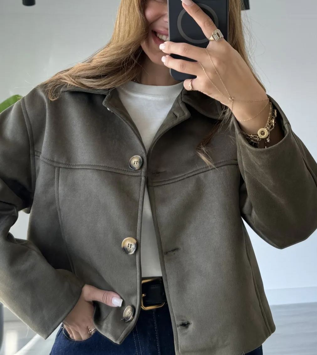 Khaki Four Button Massimo Nubuck Jacket