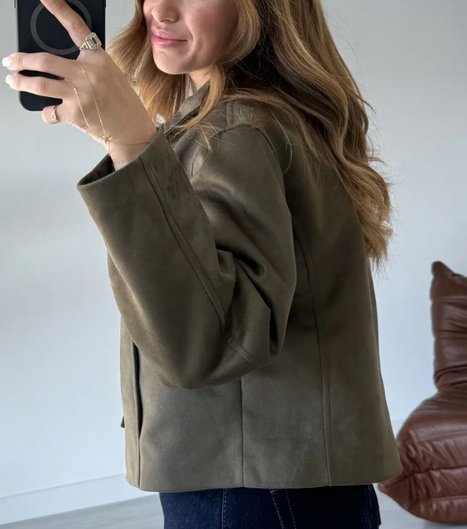 Khaki Four Button Massimo Nubuck Jacket