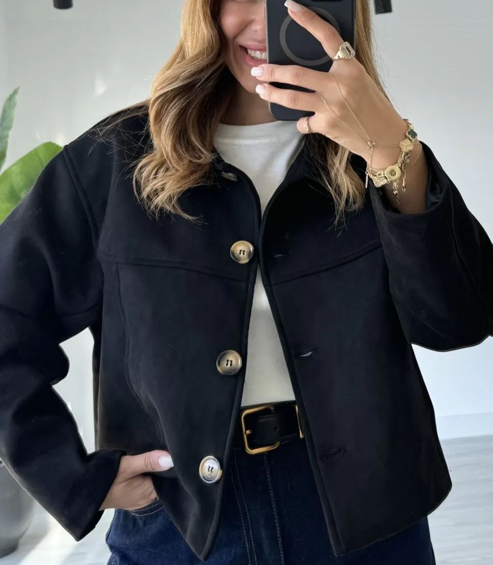 Black Four Button Massimo Nubuck Jacket