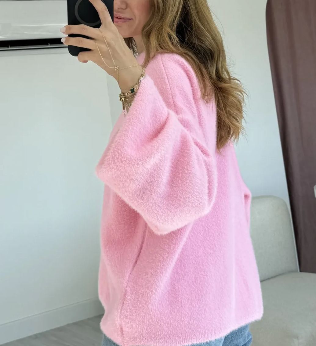 Pink Wide Sleeve Bearded Oversize Sweater