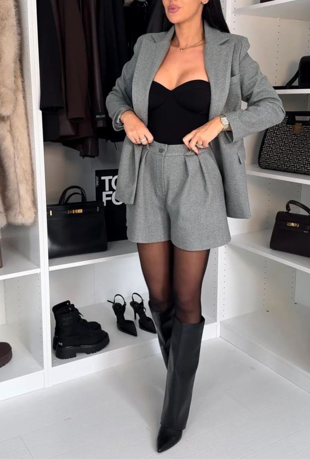 Gray herringbone set grey