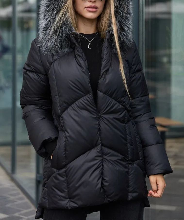 Women's Casual Hooded Fur Collar Cotton Coat