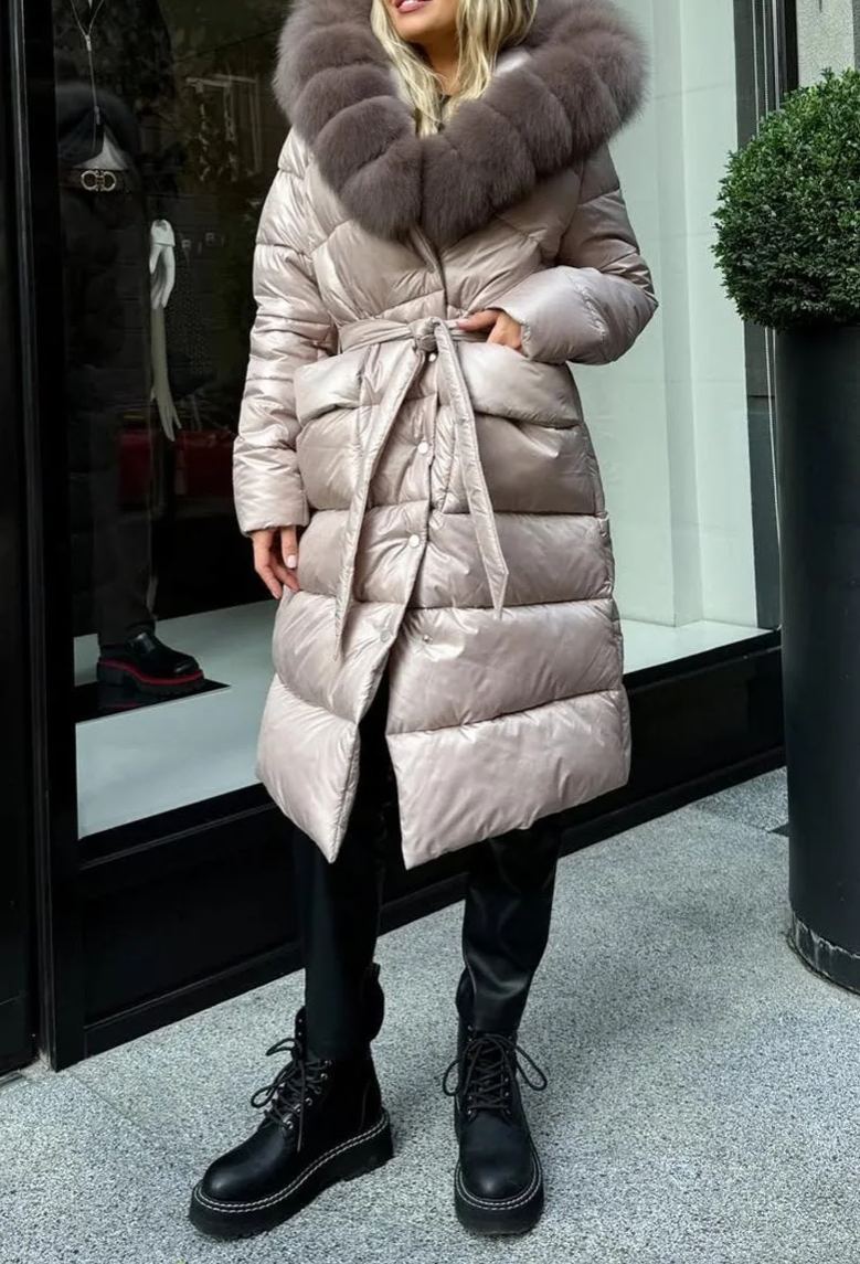 Cotton jacket with pom-pom ring collar