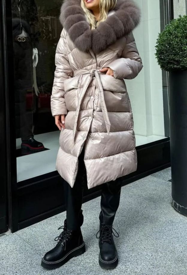 Cotton jacket with pom-pom ring collar