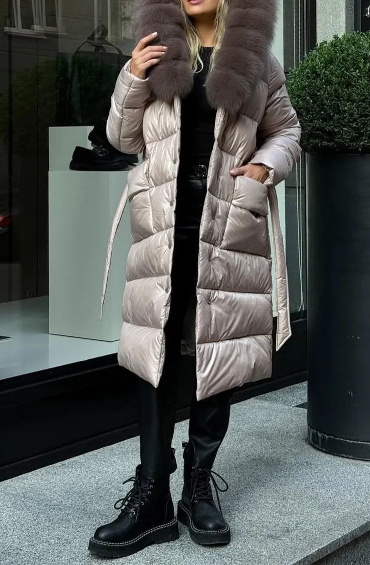 Cotton jacket with pom-pom ring collar