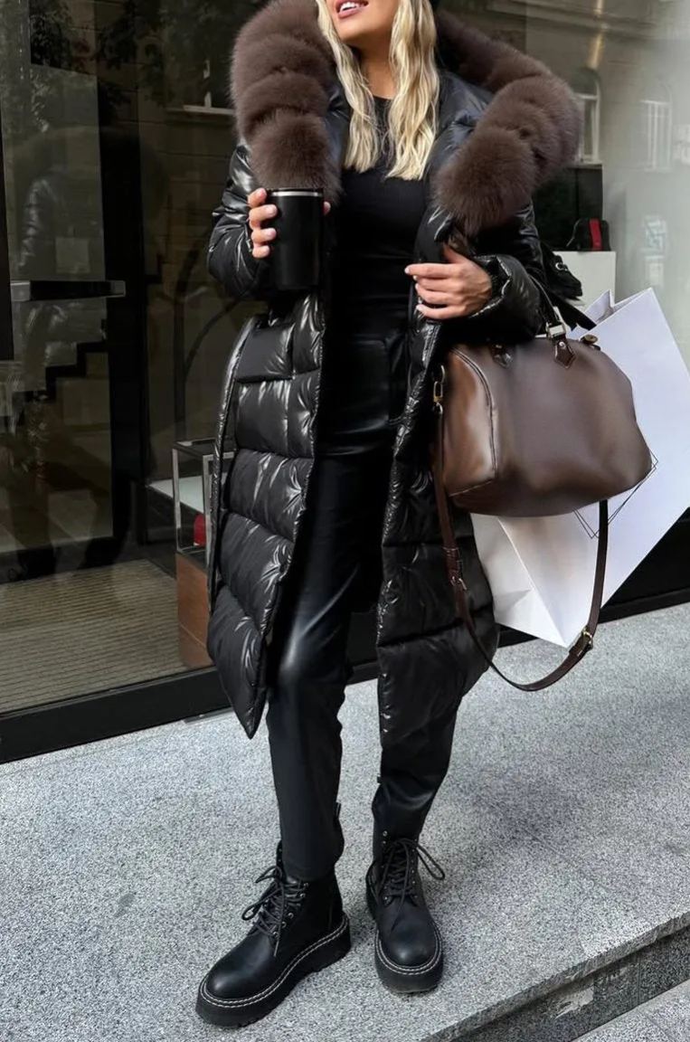 Cotton jacket with pom-pom ring collar