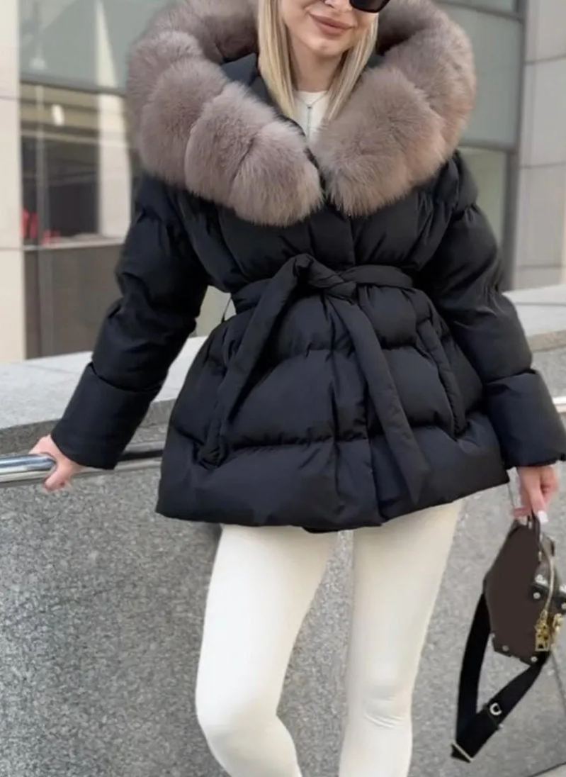 Solid Color Hooded Hair Collar Cotton Jacket