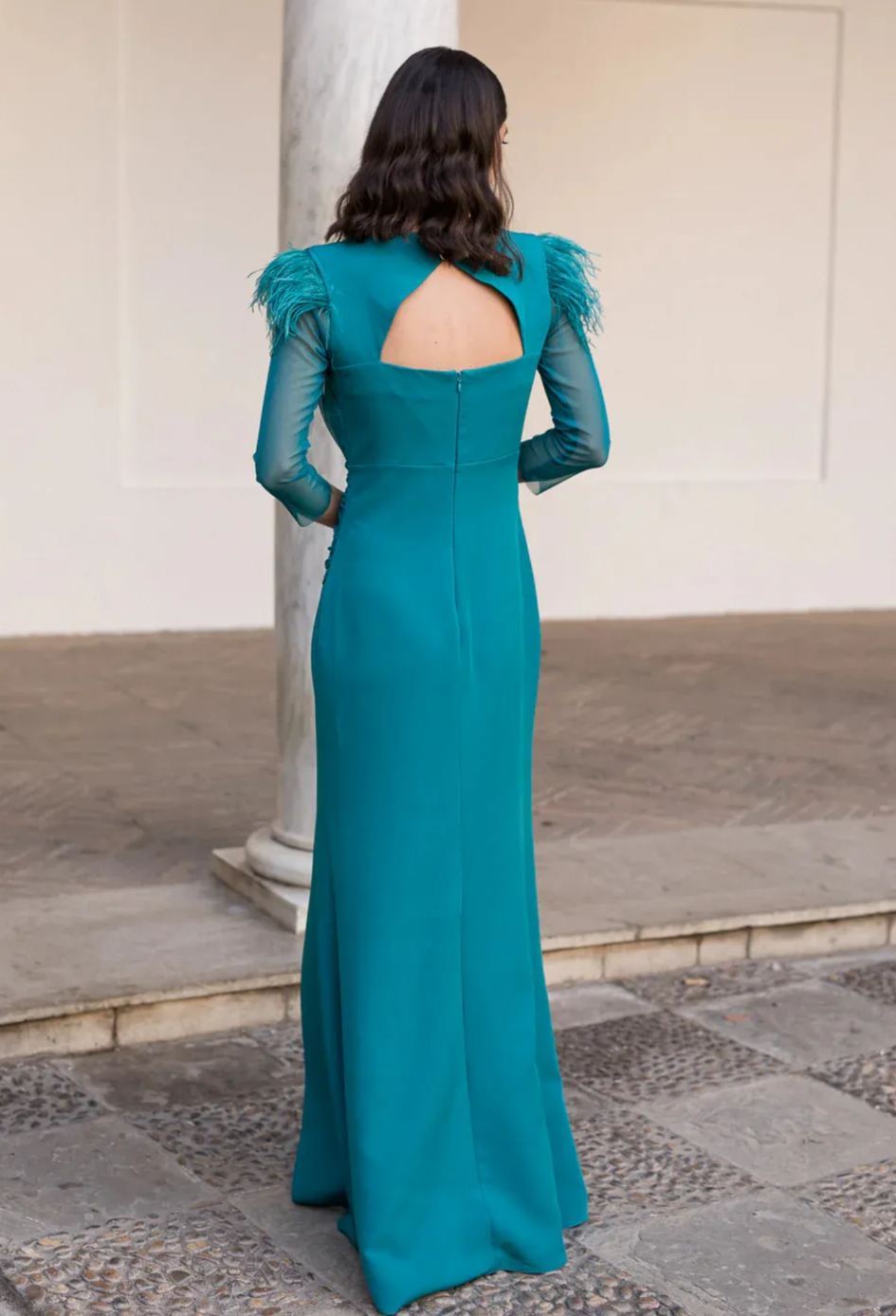 Green wide draped midi dress