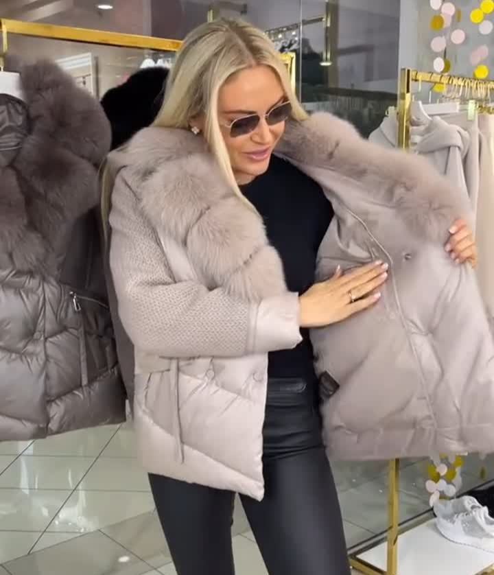 Exquisite light gray down jacket