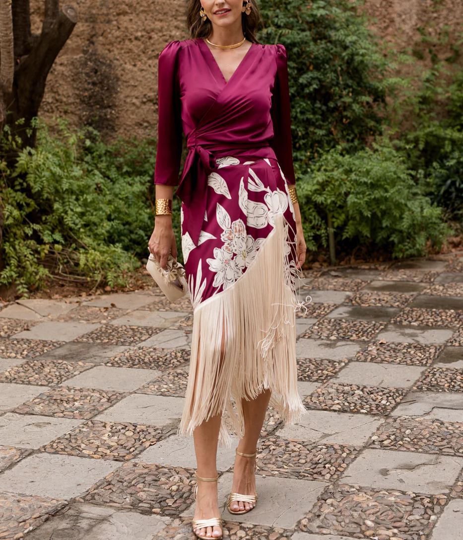 Blouse + fringed skirt set