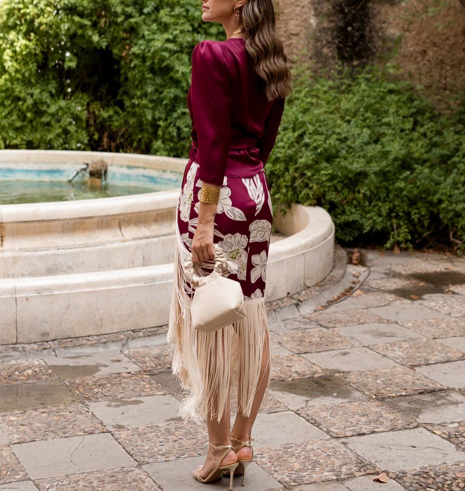 Blouse + fringed skirt set