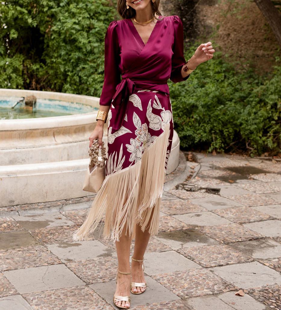 Blouse + fringed skirt set