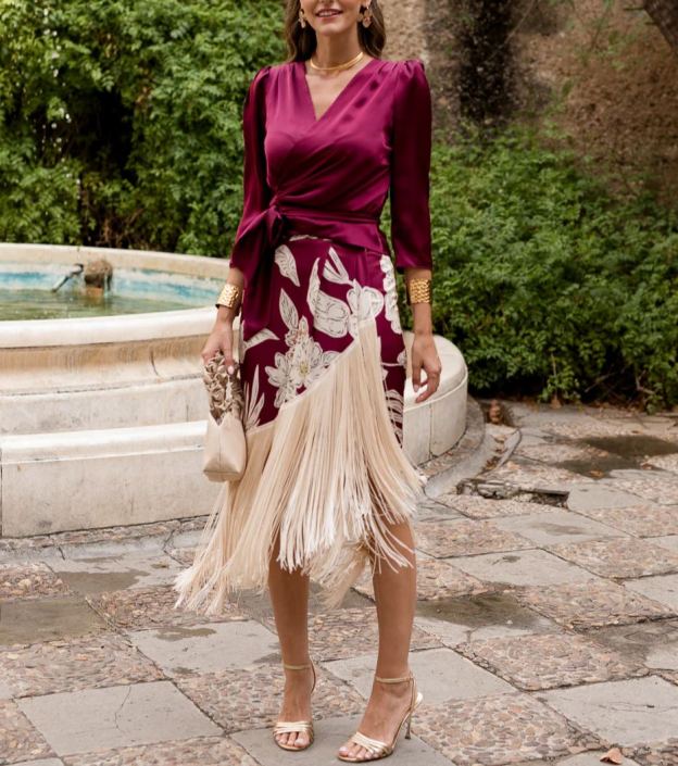 Blouse + fringed skirt set