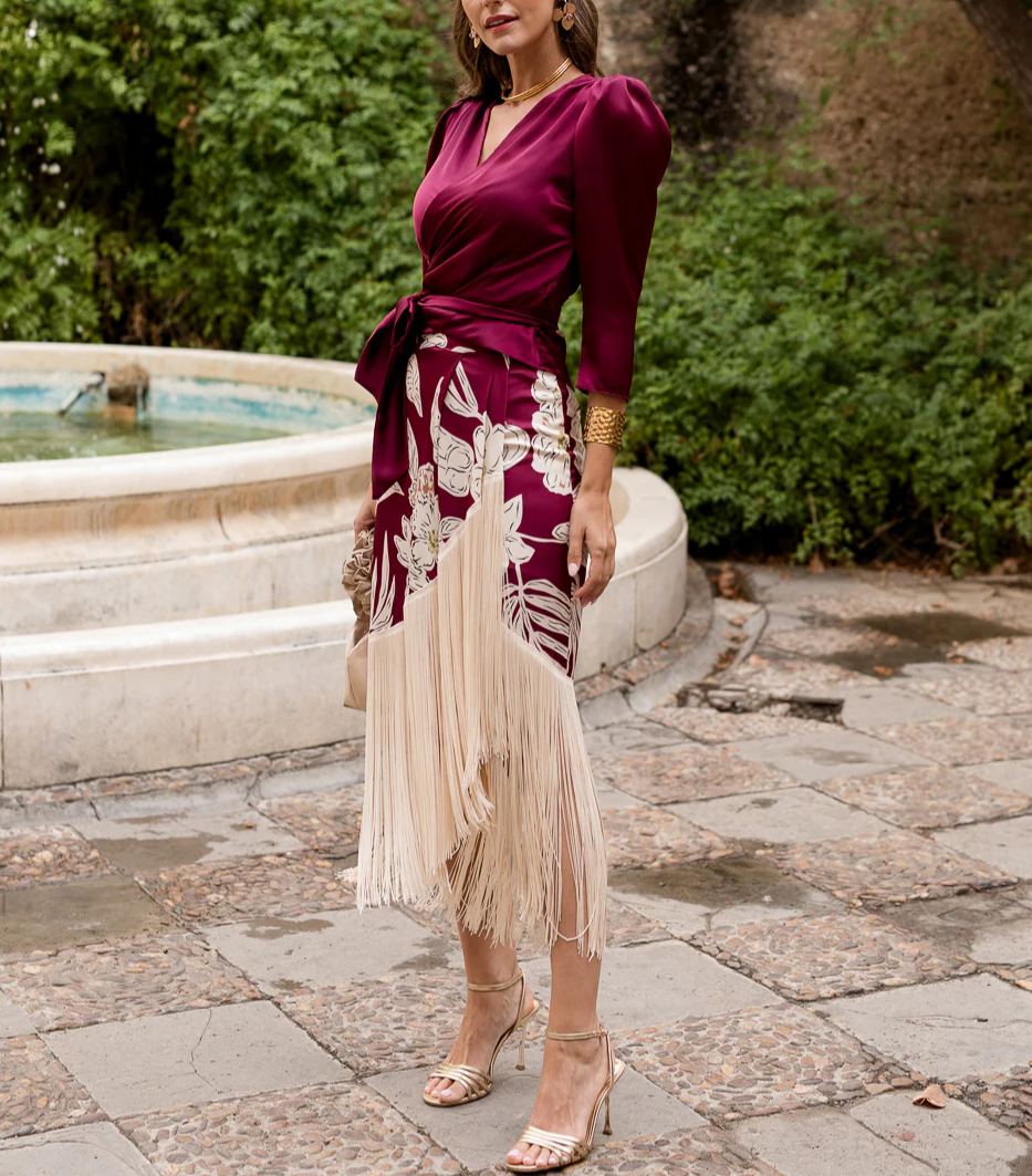 Blouse + fringed skirt set