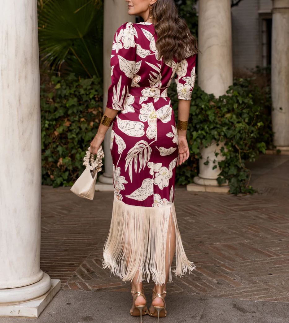 Cherry print fringed dress