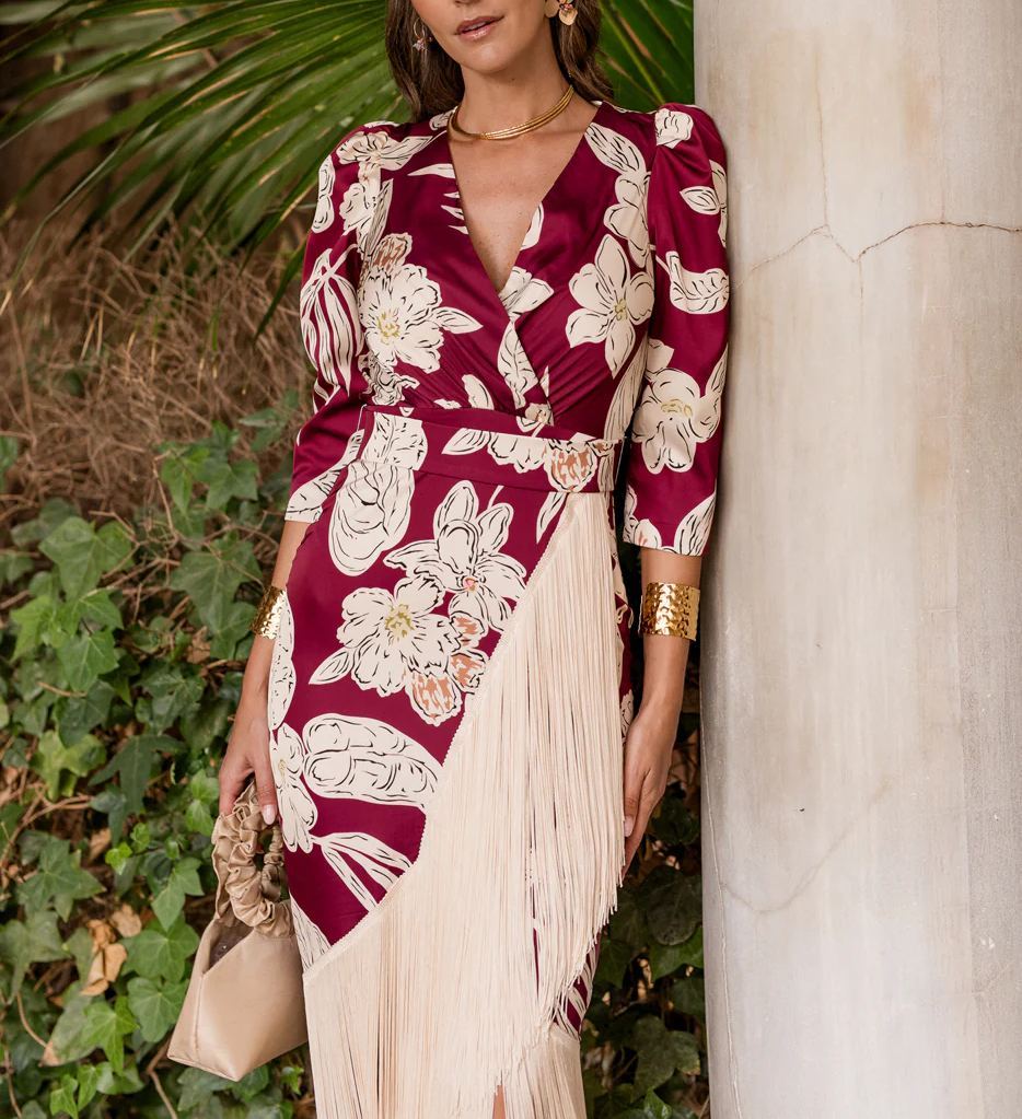 Cherry print fringed dress