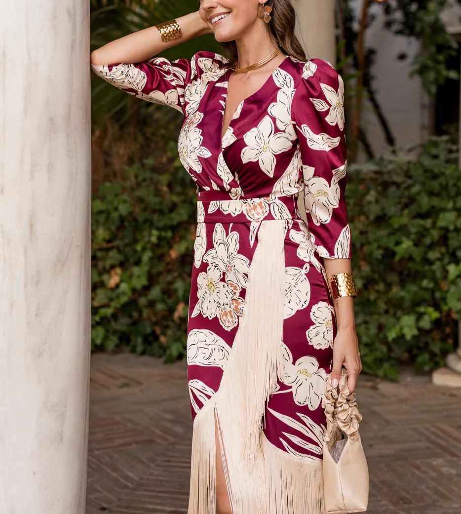 Cherry print fringed dress