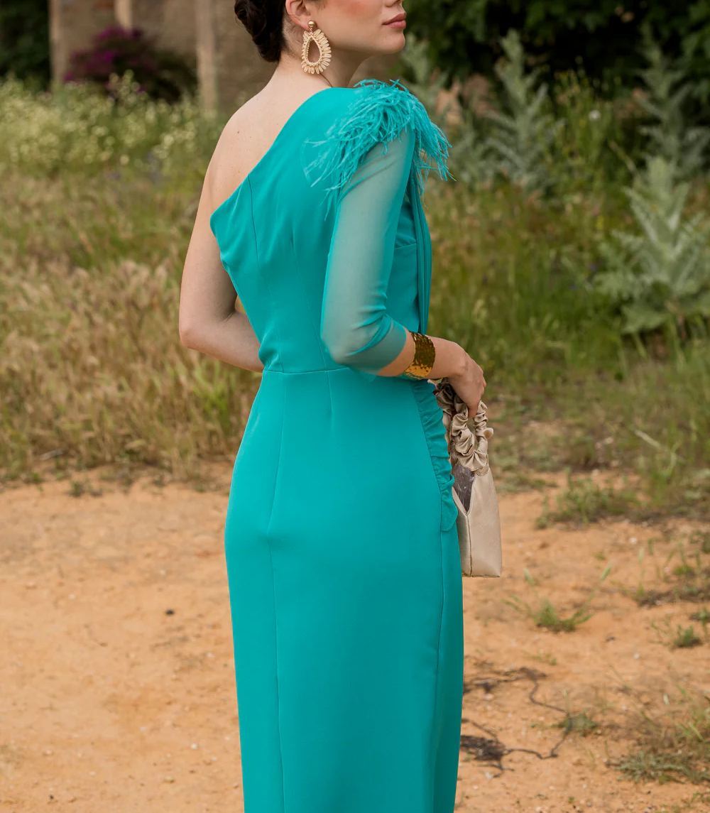 Aquamarine asymmetric draped midi dress