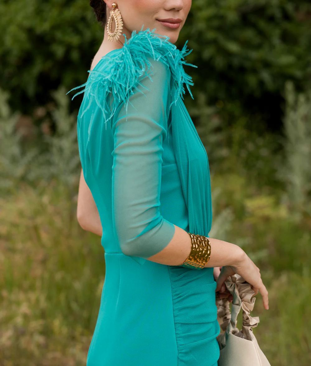 Aquamarine asymmetric draped midi dress