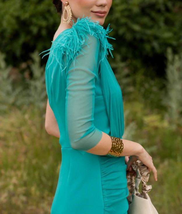 Aquamarine asymmetric draped midi dress