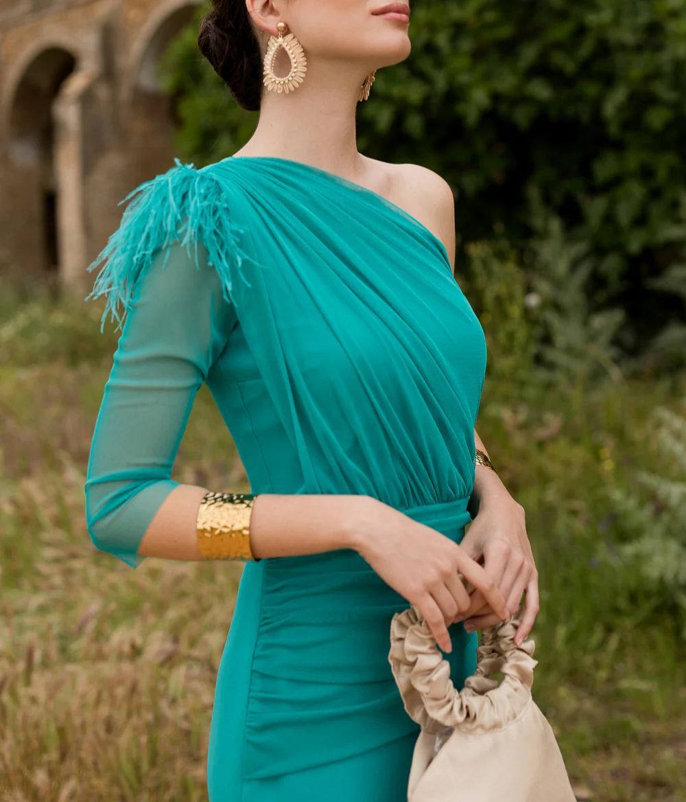 Aquamarine asymmetric draped midi dress