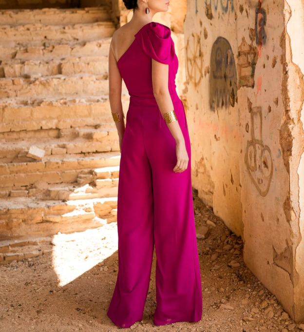 Buganvilla asymmetric sleeve jumpsuit
