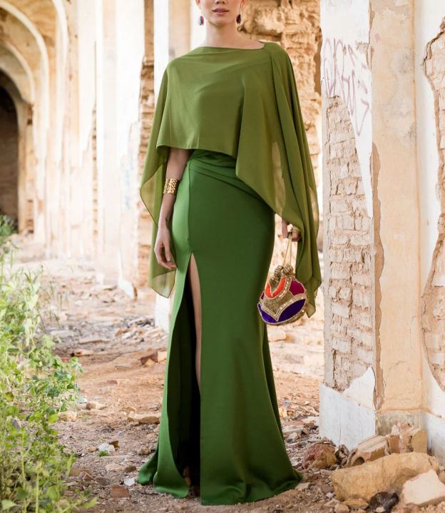 Green Long asymmetrical dress
