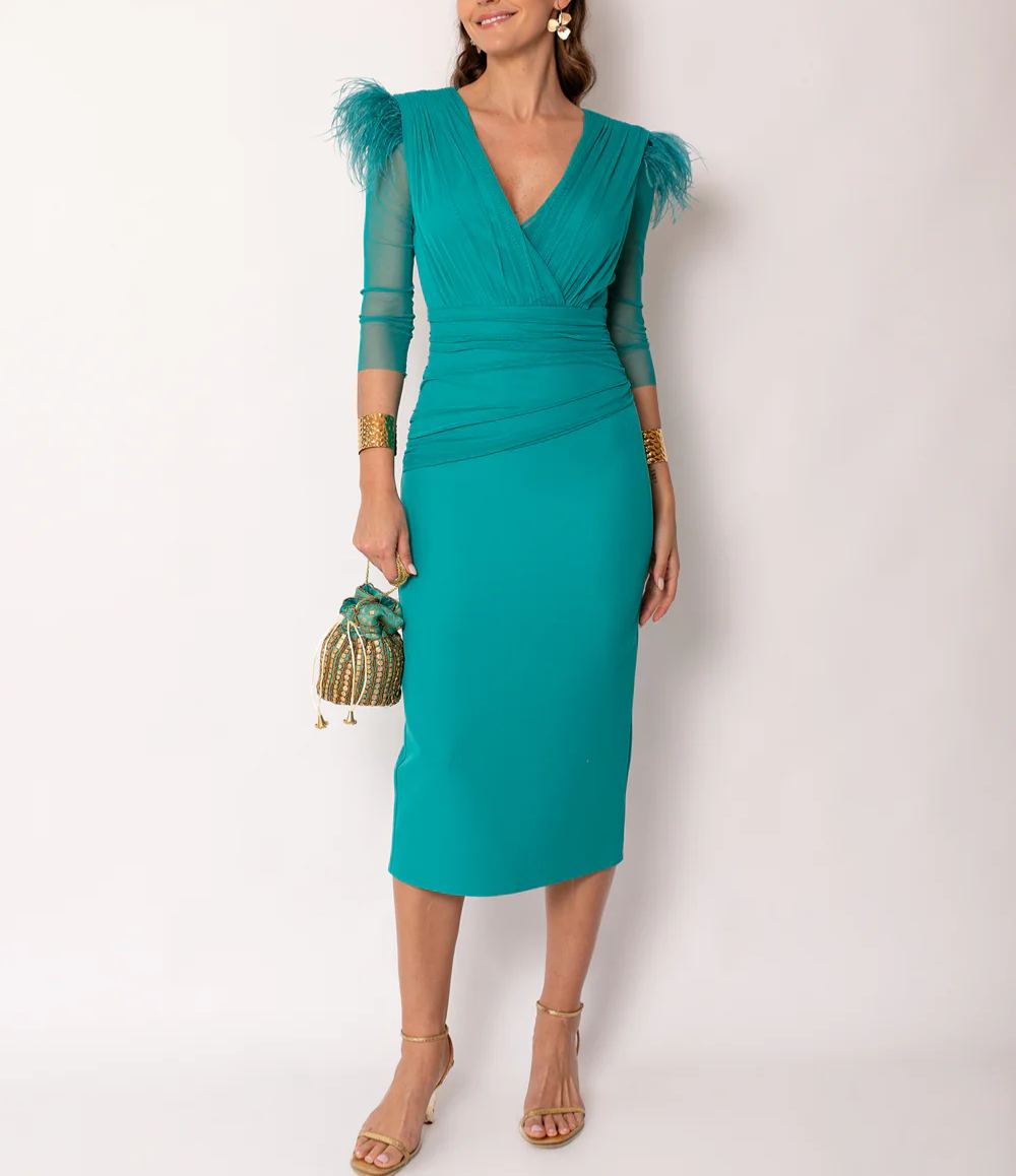 Turquoise draped midi dress