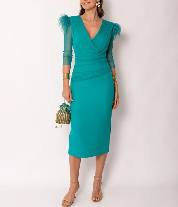 Turquoise draped midi dress
