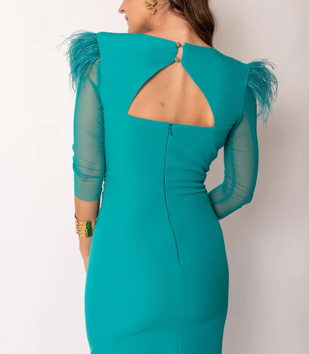 Turquoise draped midi dress