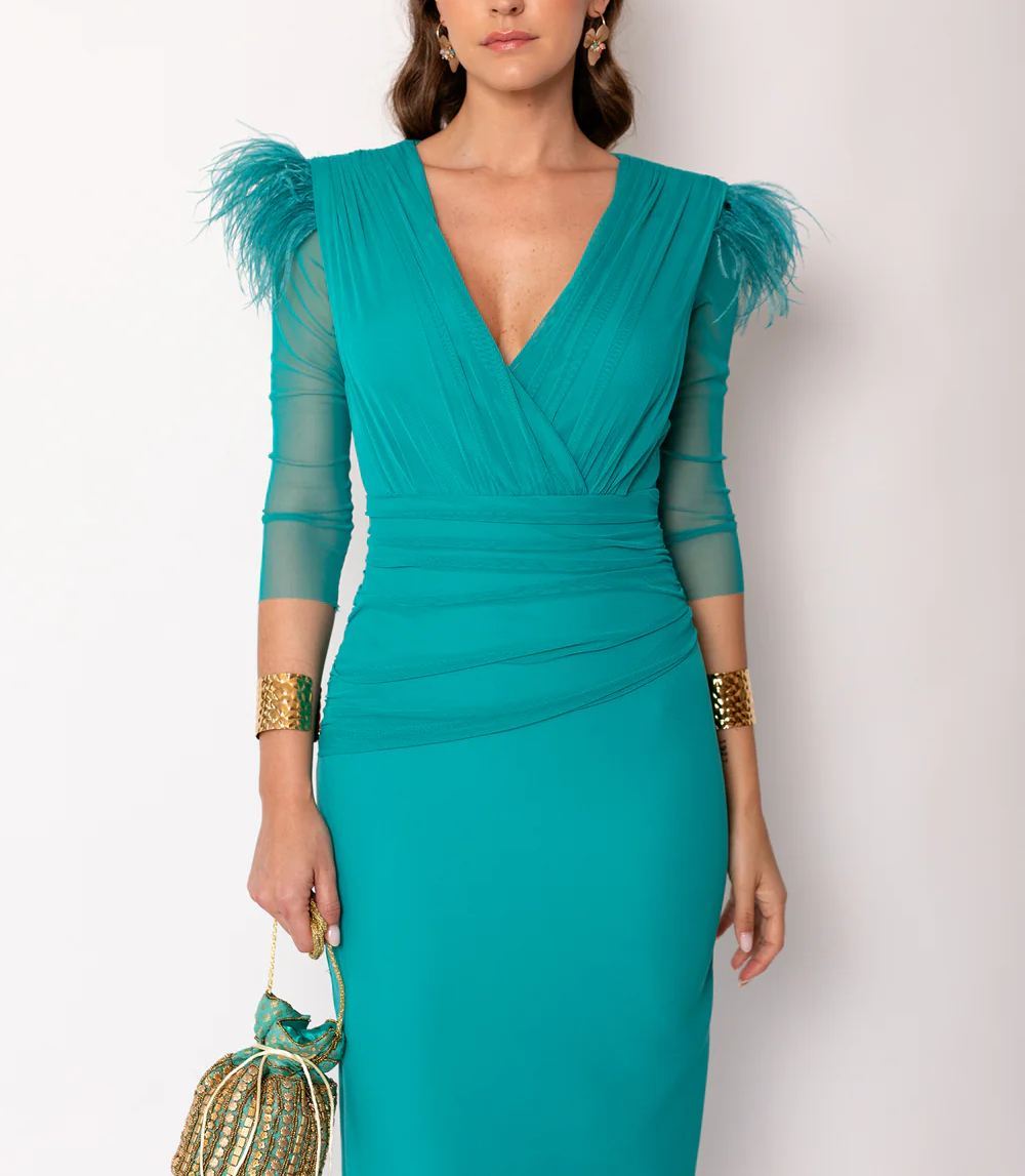 Turquoise draped midi dress