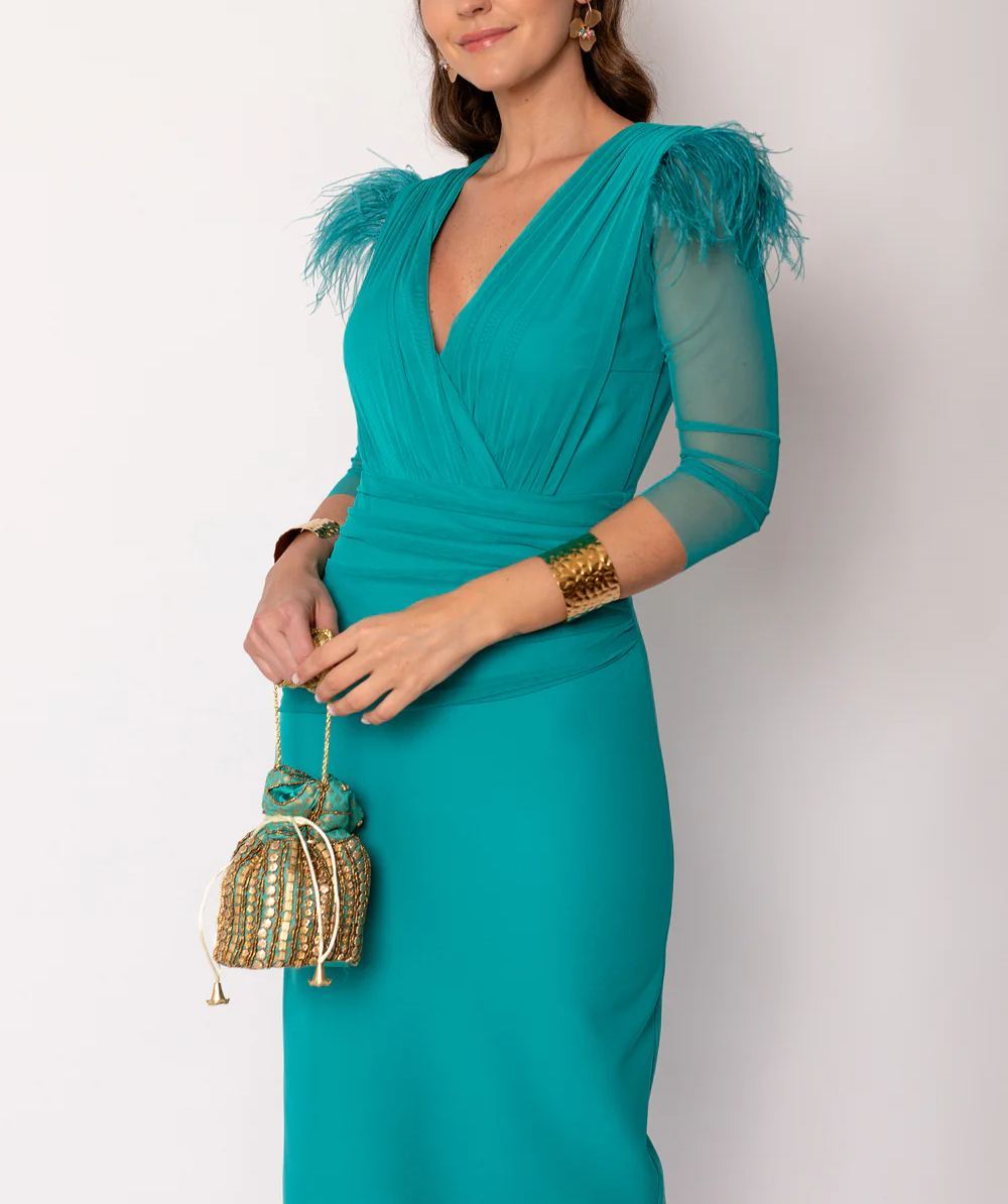 Turquoise draped midi dress