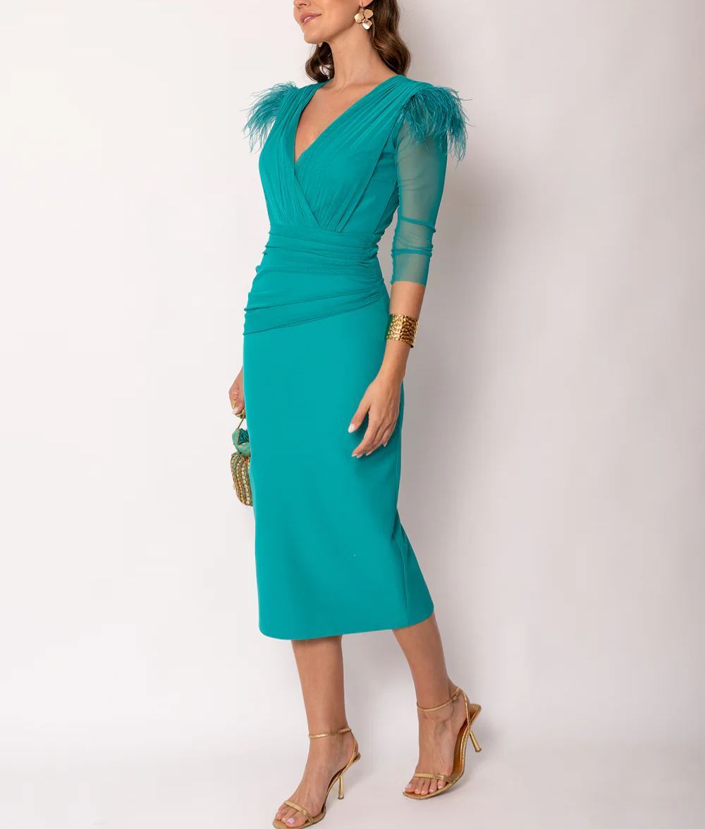 Turquoise draped midi dress