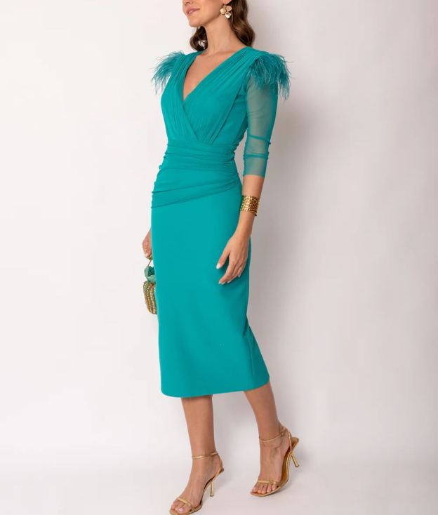 Turquoise draped midi dress
