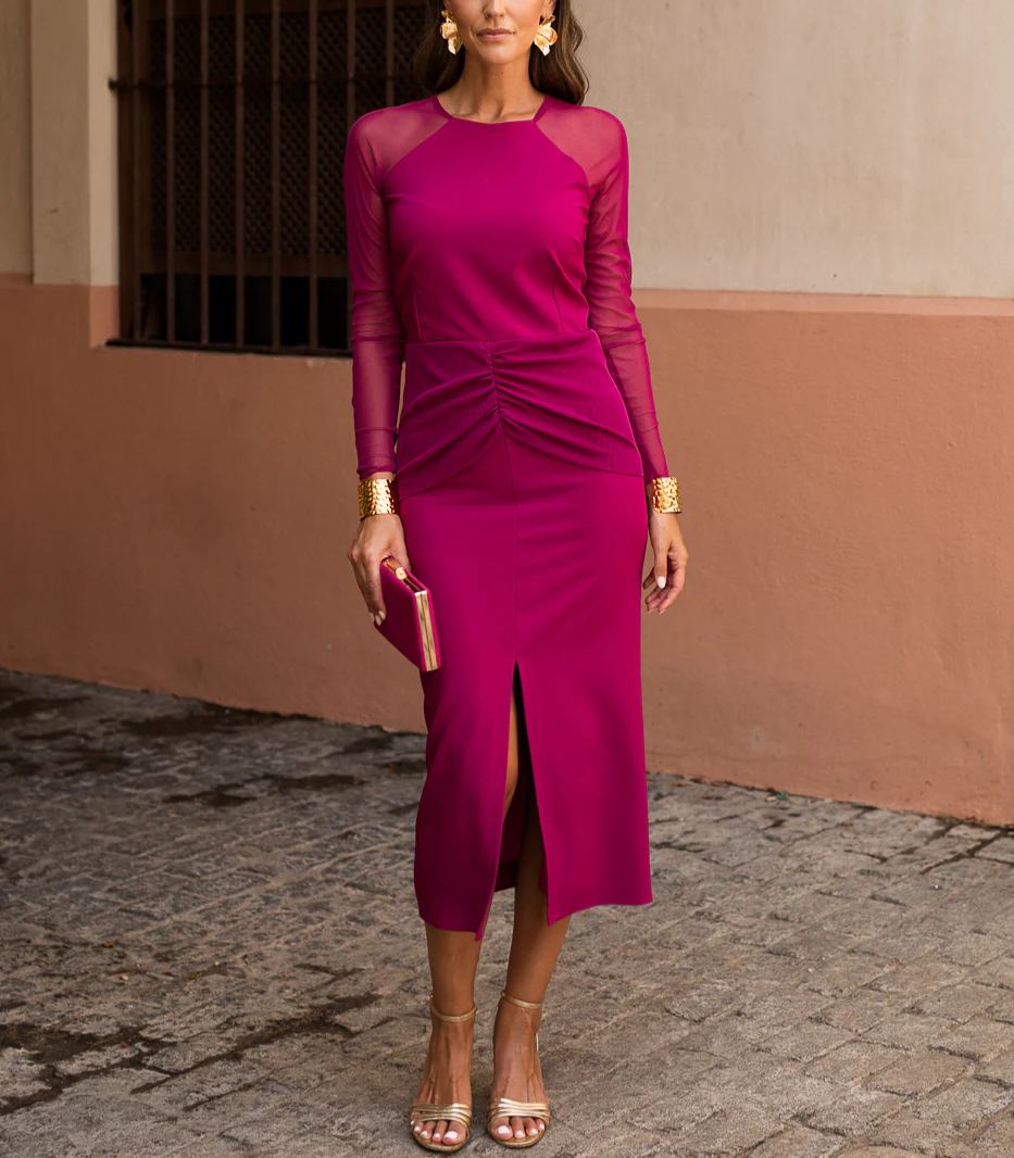 Tulle long sleeve midi dress