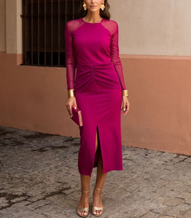 Tulle long sleeve midi dress
