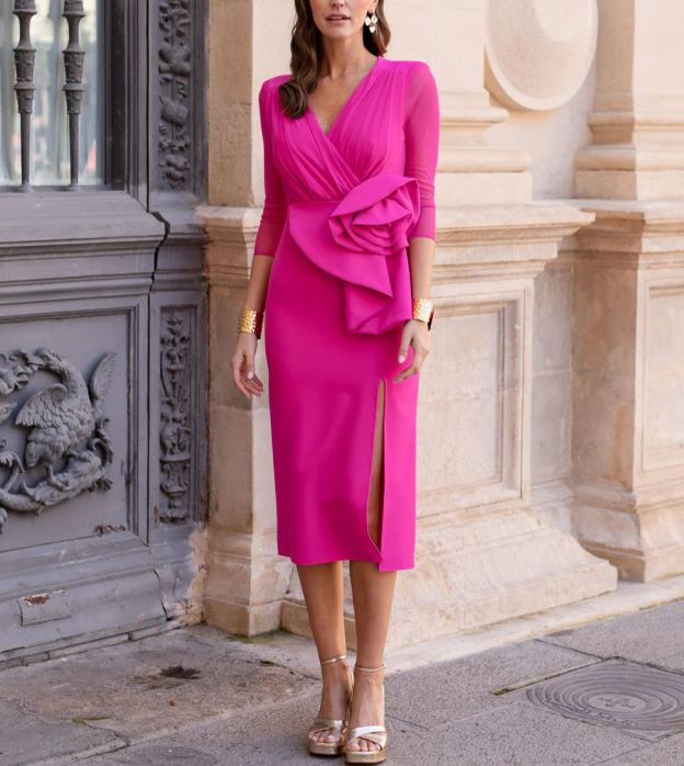 Bougainvillea flower midi maxi dress