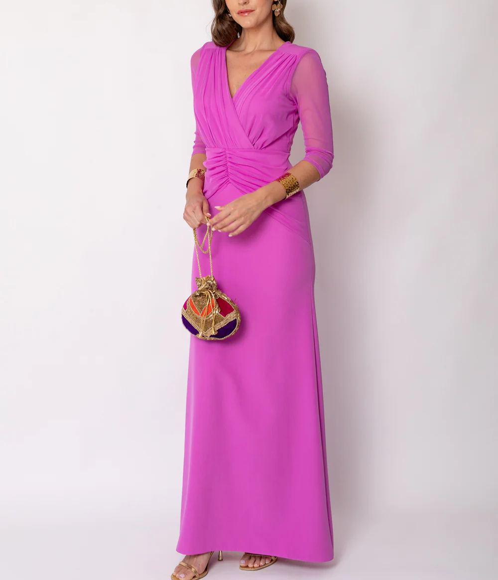 Wide draped orchid dress
