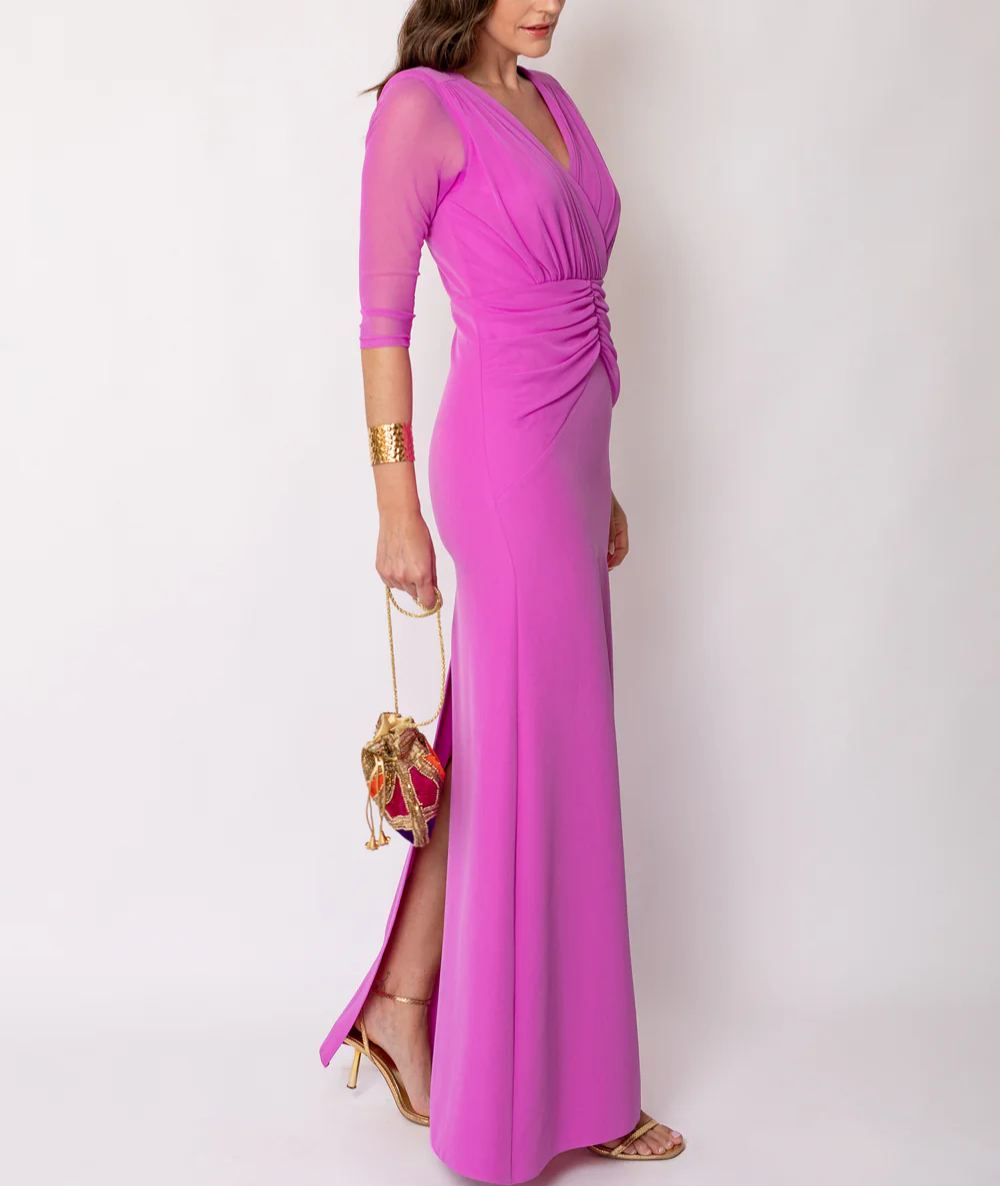 Wide draped orchid dress