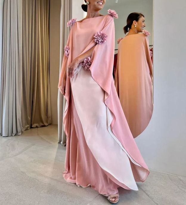 Simply Flowers Rose + Off White Long party dress