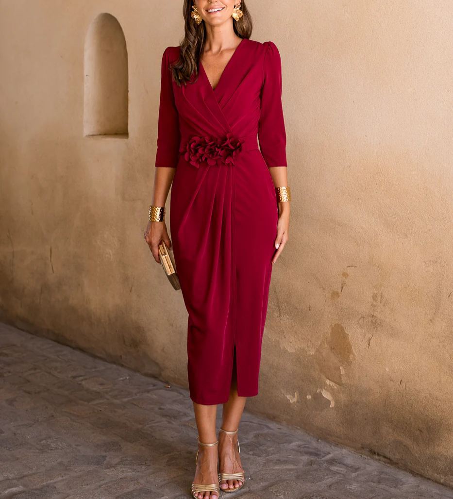 Petunia burgundy midi dress
