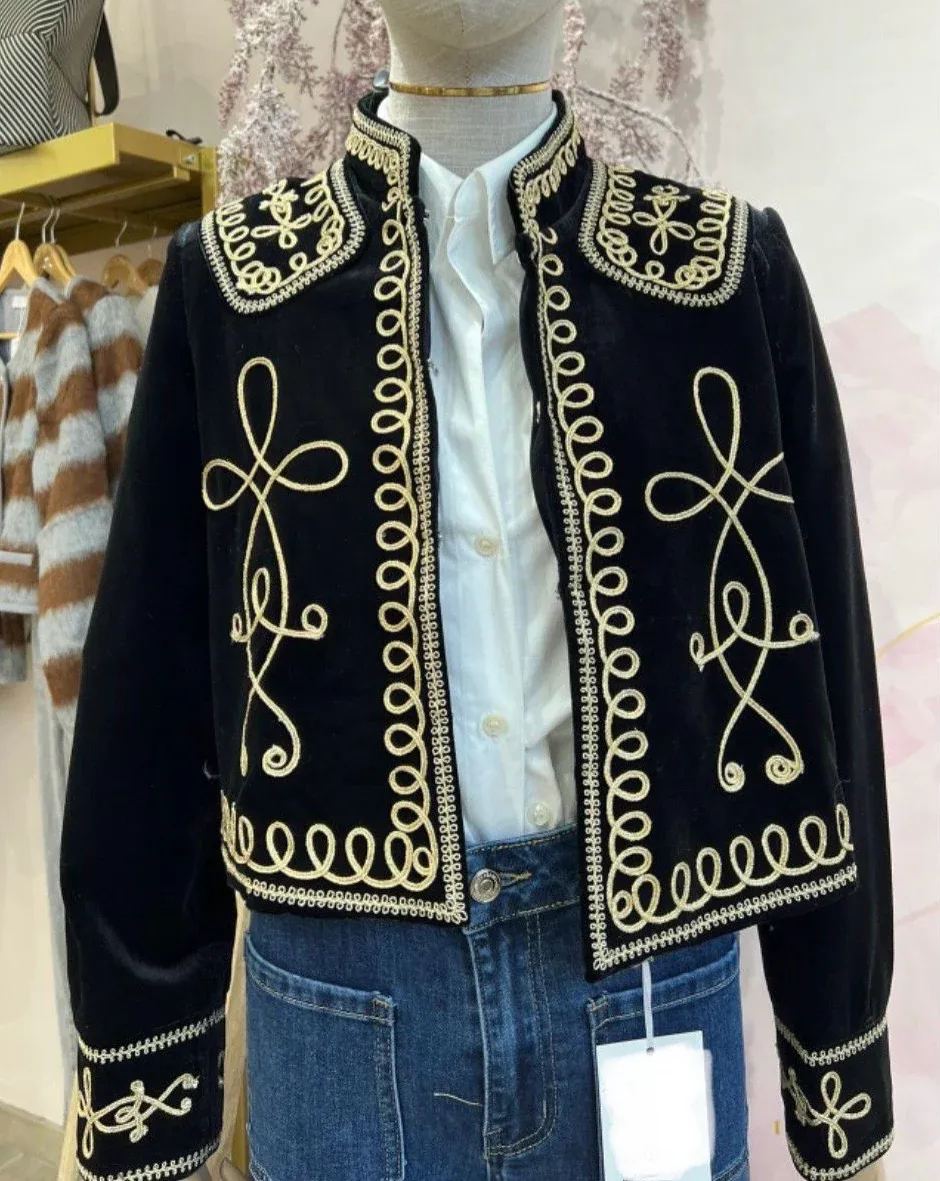 Black velvet bolero jacket with gold trim